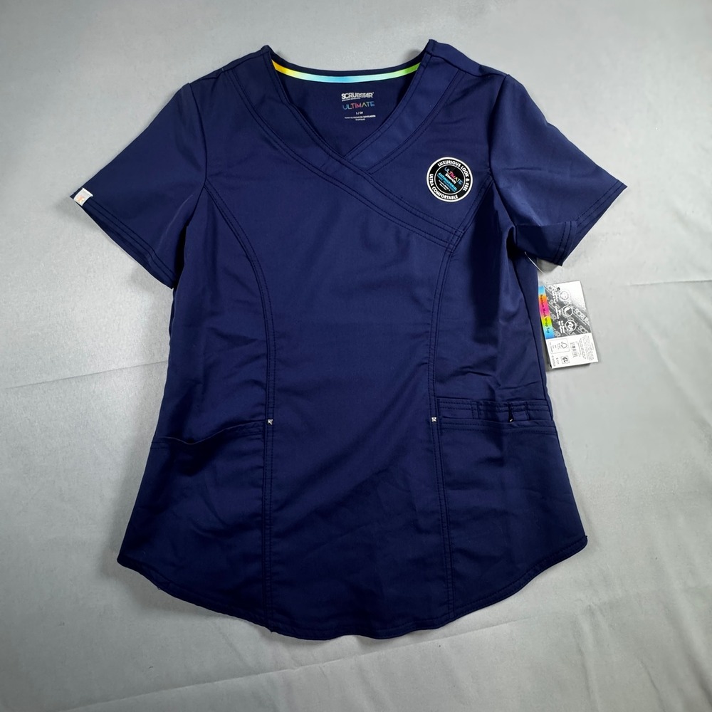 Scrubstar Ultimate Premium Mock Wrap V-Neck Scrub Uniform Top Navy Blue Small